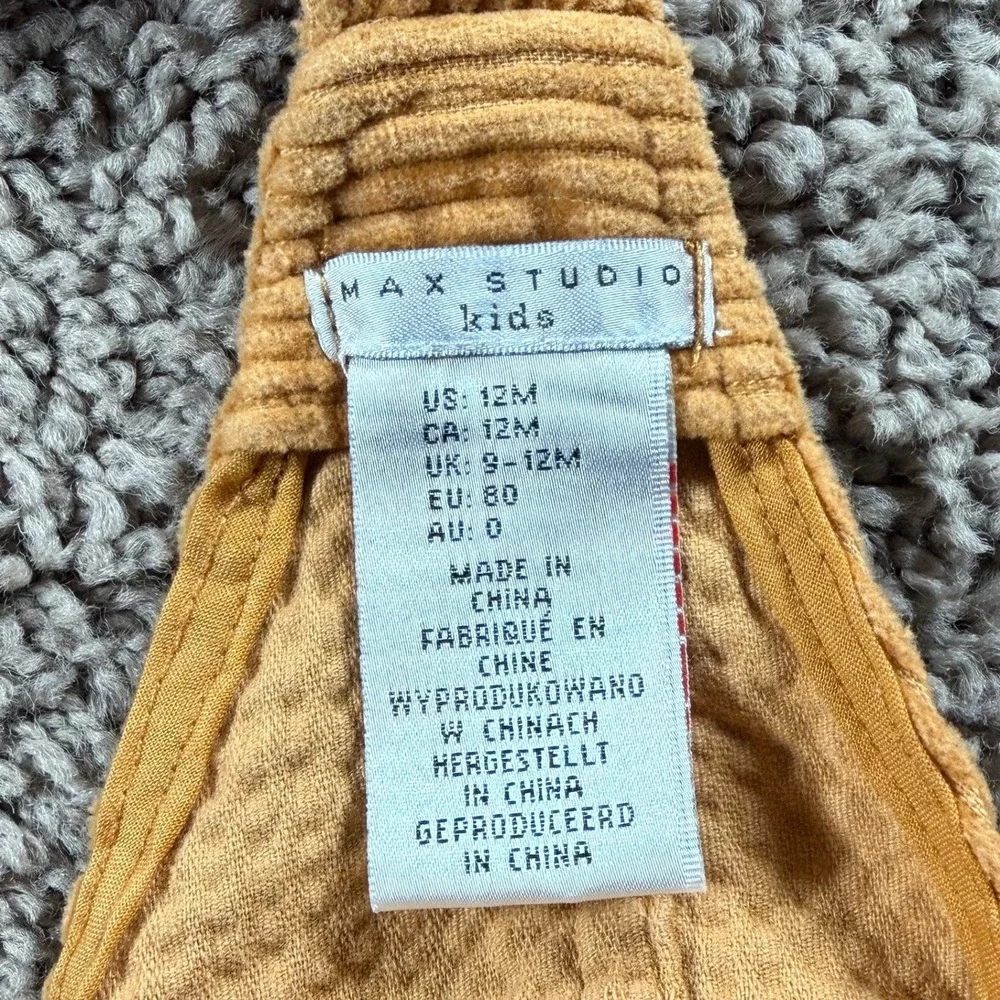 Max‎ Studio Kids Tan Corduroy Jumper Dress Button Front Pinafore 12 months Girls